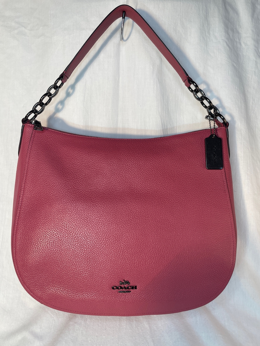 Coach Chelsea Pebbled Leather Hobo Bag in Rose Pink/Pewter F58036